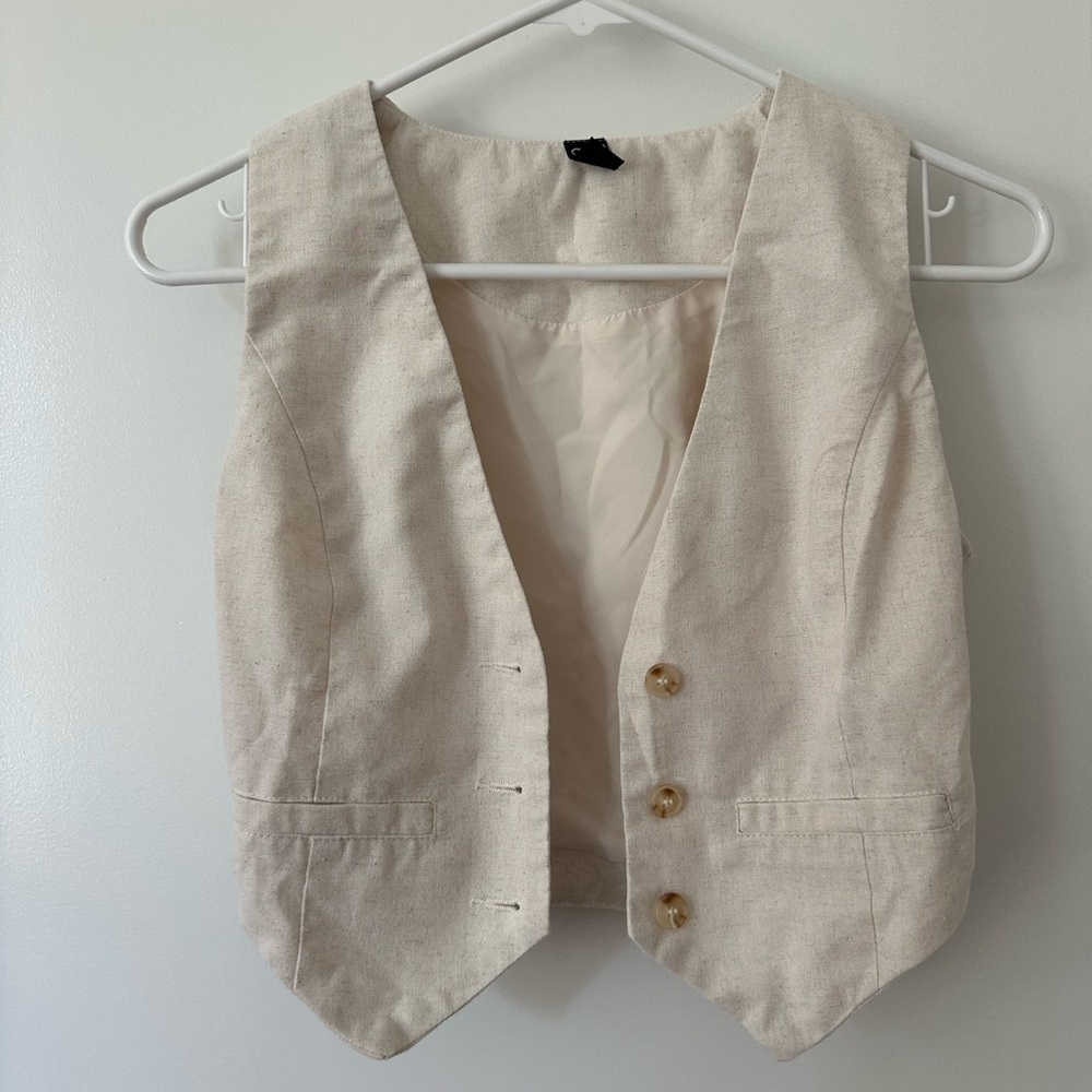 Linen Cream Button-Up Vest